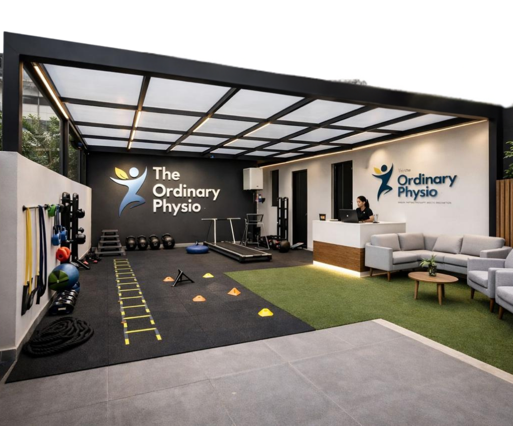 Physiotherapy rehabilitation studio at The Ordinary Physio, Sector 104 Noida — posture grid, rehab equipment, clean clinical environment